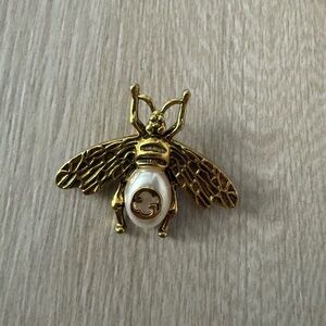 Brand new upcycled Gucci Gold and White Bee Brooch Aprox 1.5h by 2”w